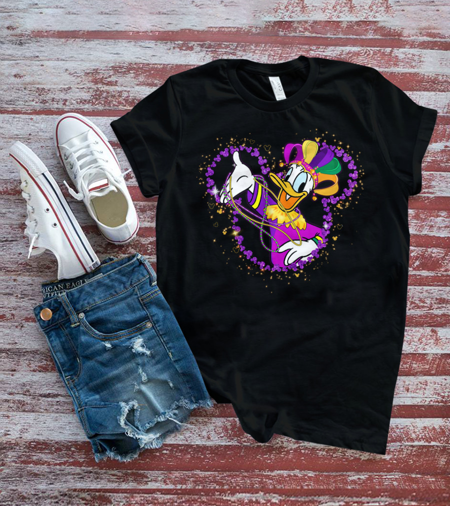 Donald Duck Mardi Gras Jester Heart Beads Celebration T-Shirt