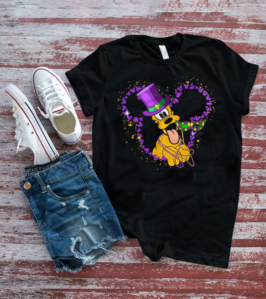 Pluto Mardi Gras Heart With Mask And Beads T-Shirt