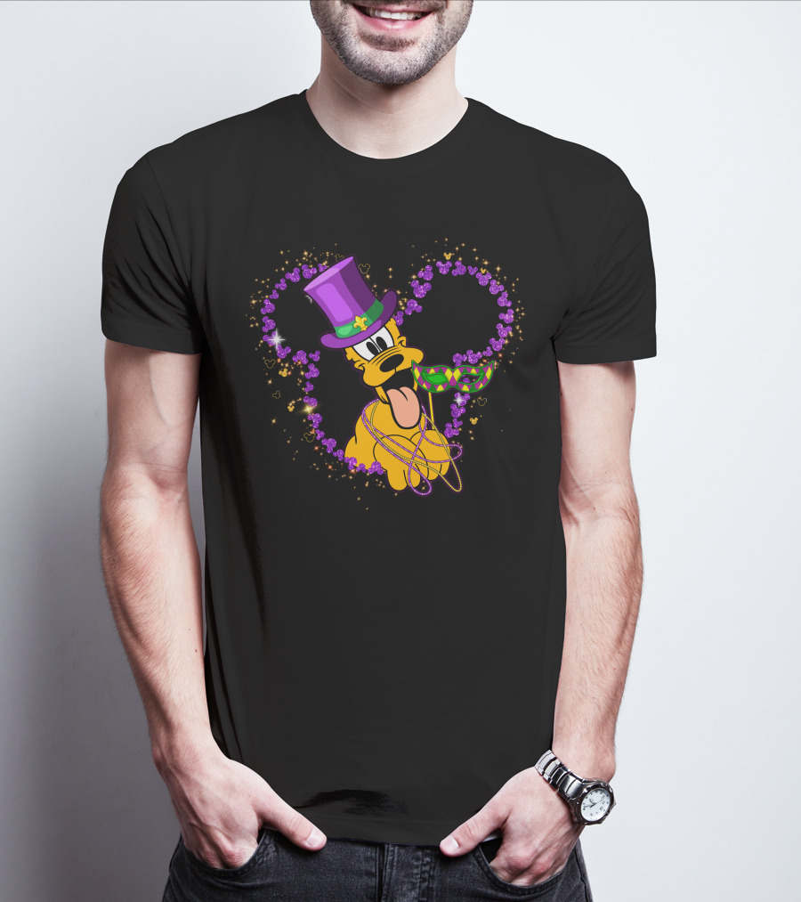 Pluto Mardi Gras Heart With Mask And Beads T-Shirt