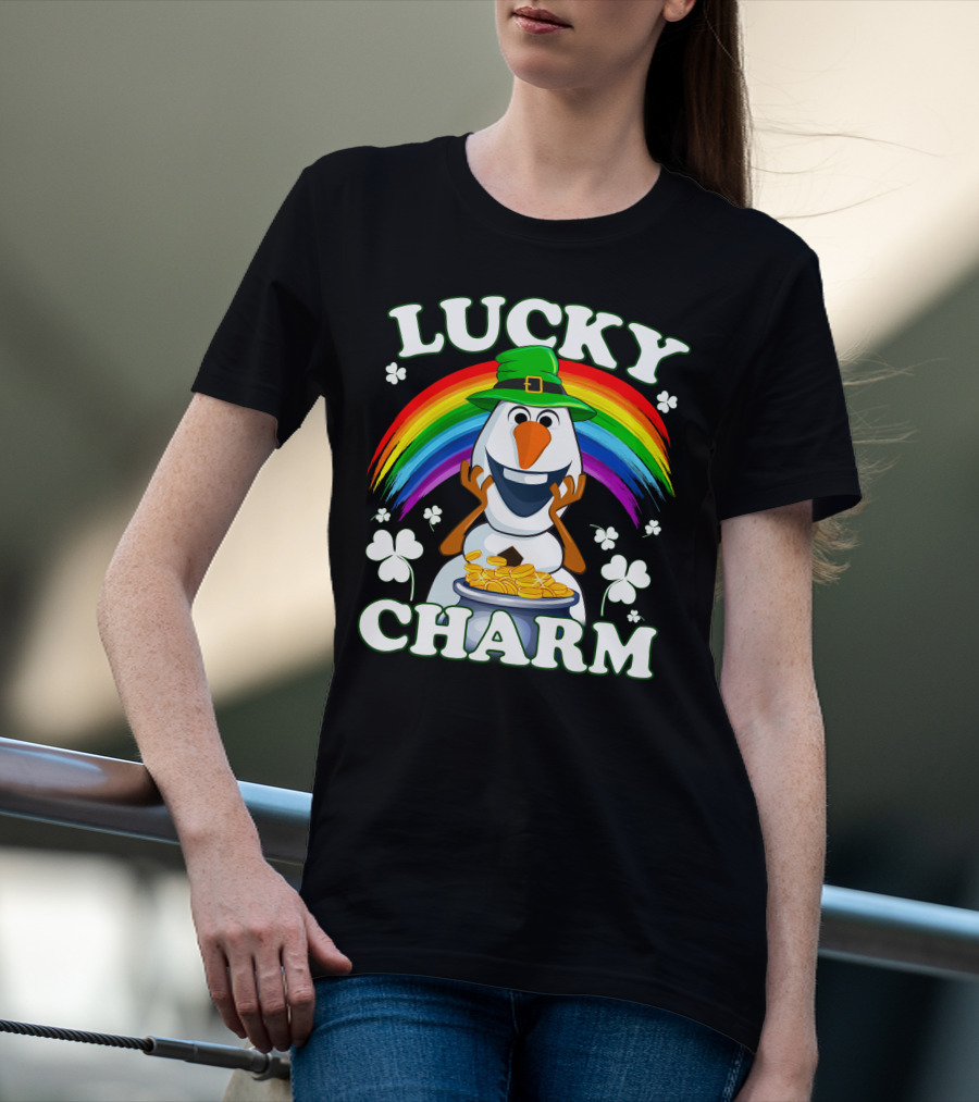 Lucky Charm Olaf Rainbow Hat Shamrocks Gold Coins T-Shirt