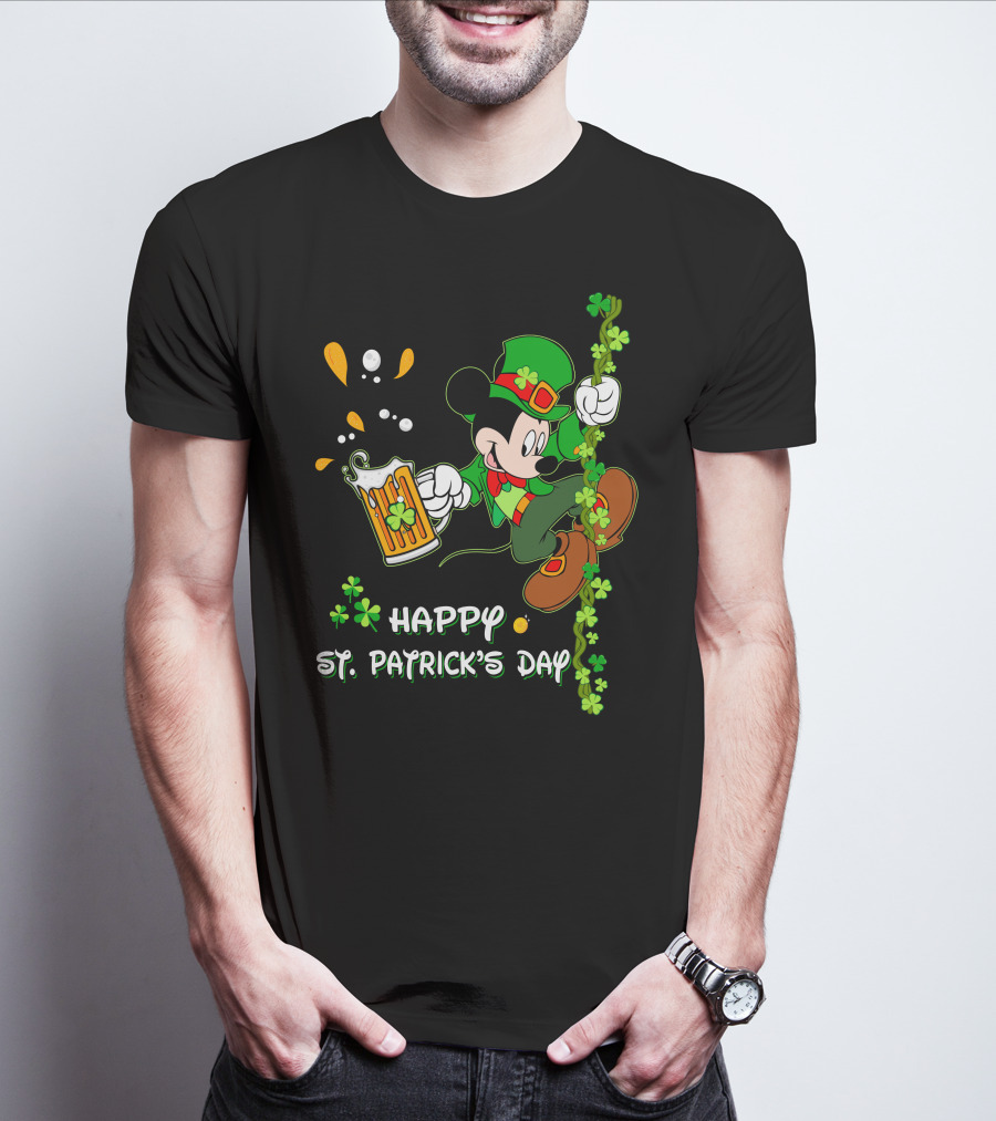 Happy St Patrick's Day Mickey Mouse Beer And Shamrocks Party T-Shirt