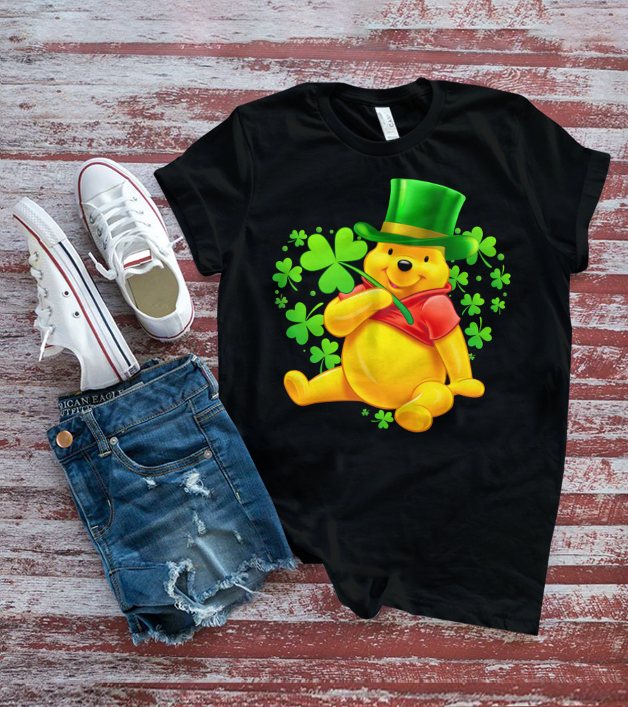 Pooh Bear St. Patrick's Day With Shamrocks And Green Hat T-Shirt