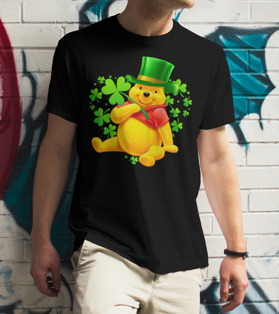 Pooh Bear St. Patrick's Day With Shamrocks And Green Hat T-Shirt