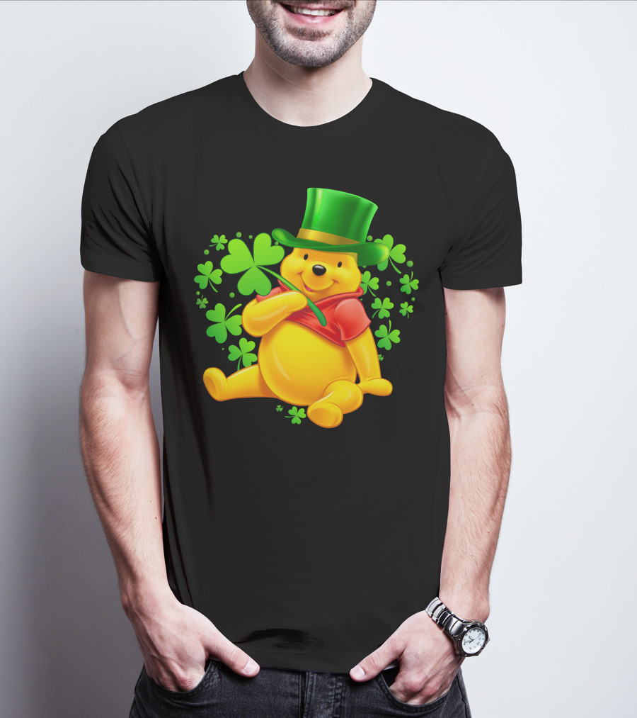 Pooh Bear St. Patrick's Day With Shamrocks And Green Hat T-Shirt