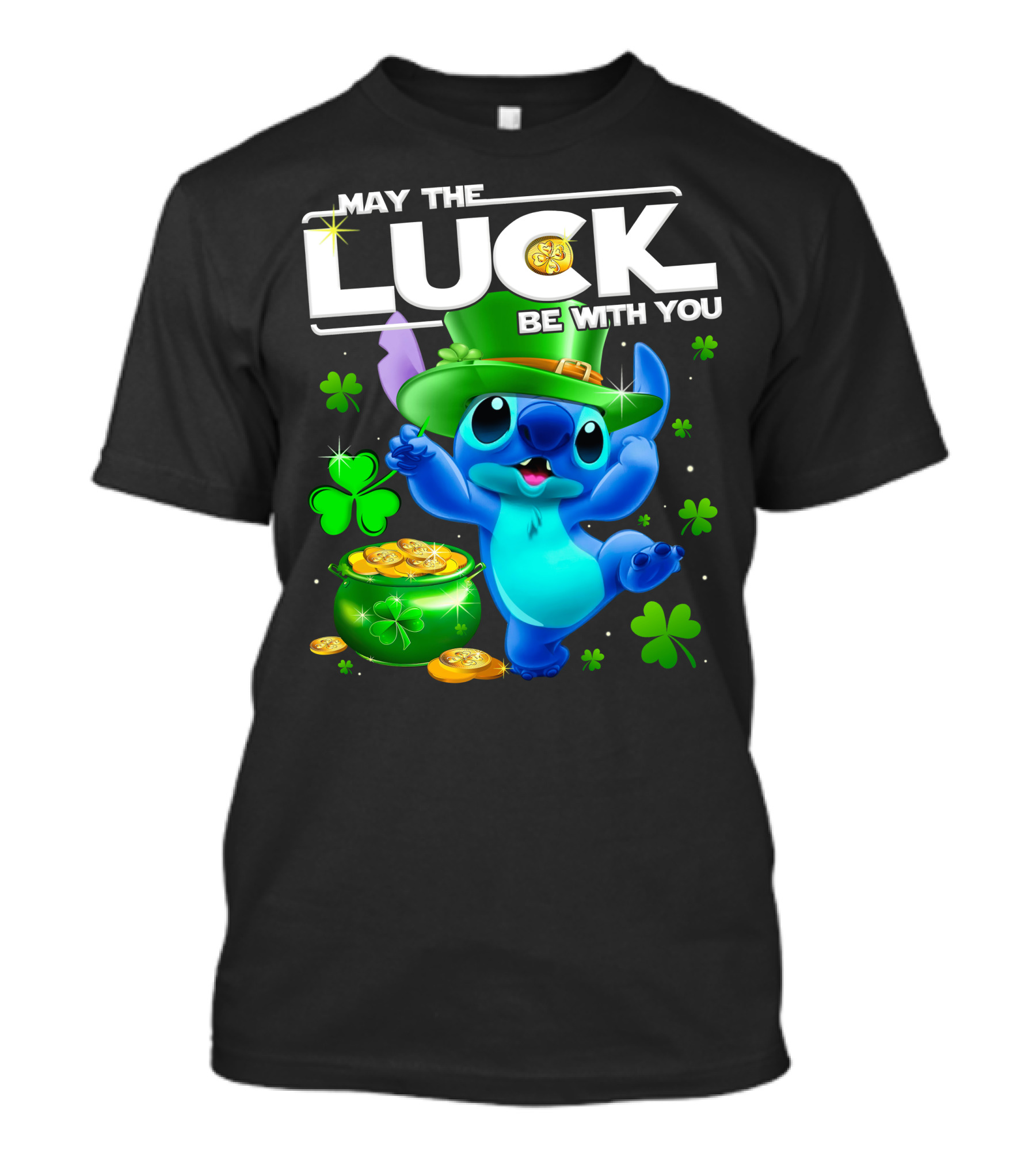 May The Luck Be With You Stitch Leprechaun Clover Coins T-Shirt