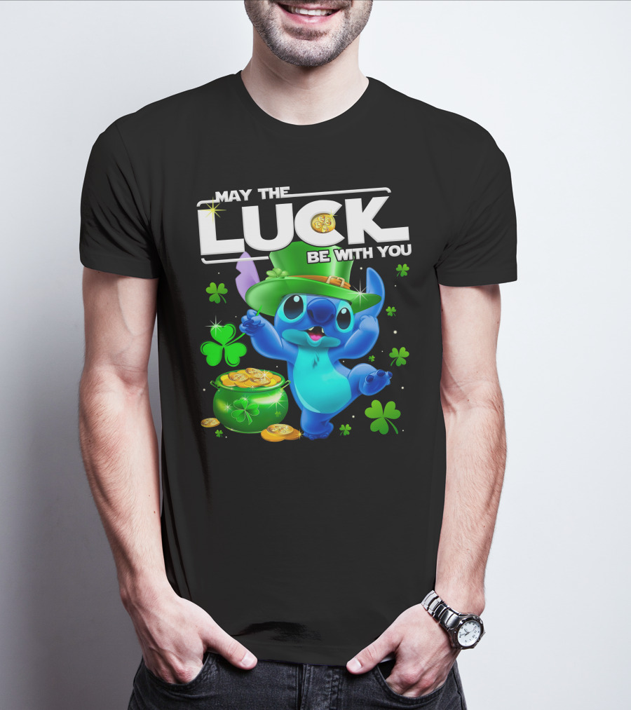 May The Luck Be With You Stitch Leprechaun Clover Coins T-Shirt