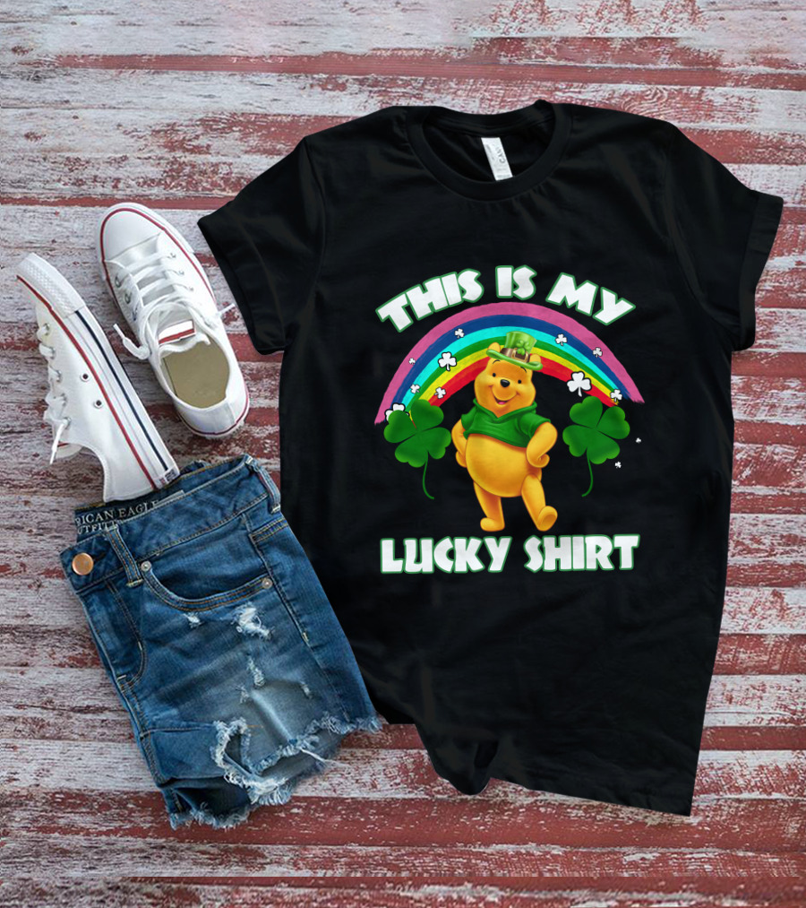 This Is My Lucky Shirt Pooh Rainbow Clover T-Shirt