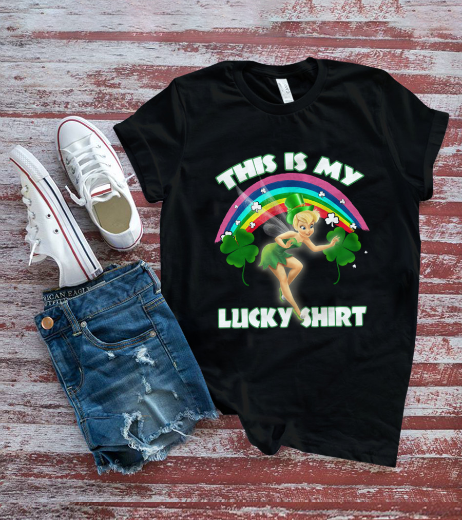 Tinker Bell This Is My Lucky Shirt Rainbow Shamrocks T-Shirt