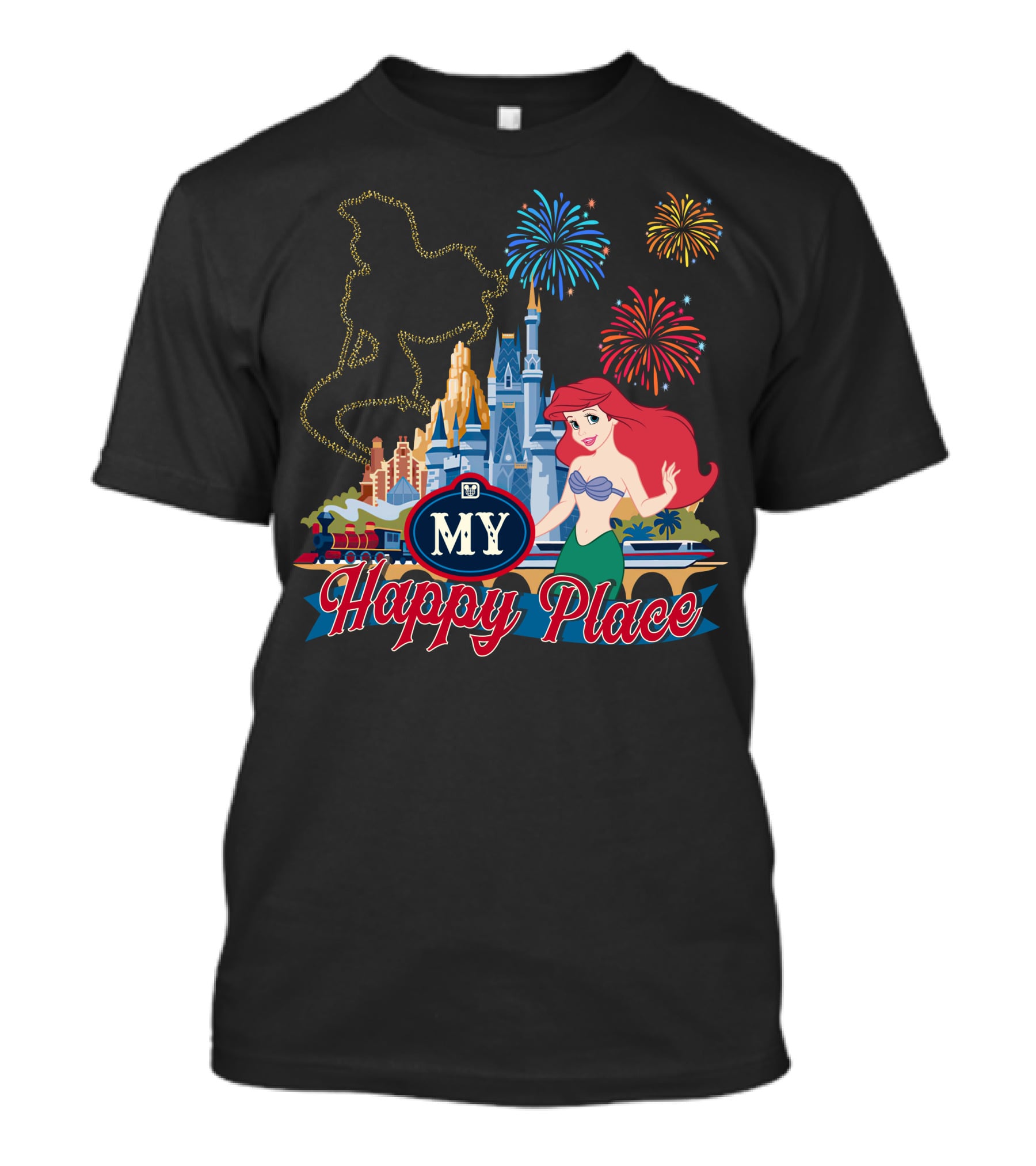 My Happy Place Disney Ariel Fireworks Castle T-Shirt