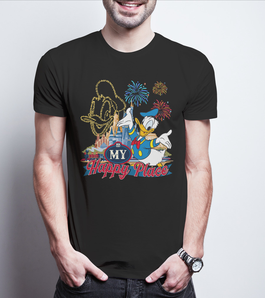 My Happy Place Donald Duck Fireworks Mickey Ears T-Shirt