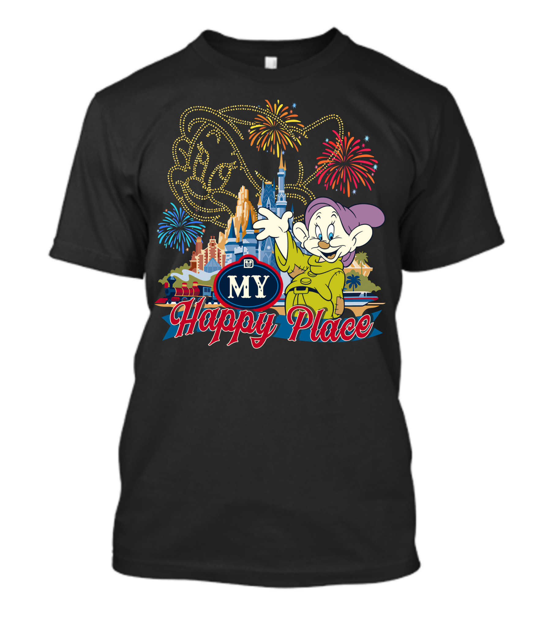 My Happy Place Dopey Fireworks Disney Castle T-Shirt