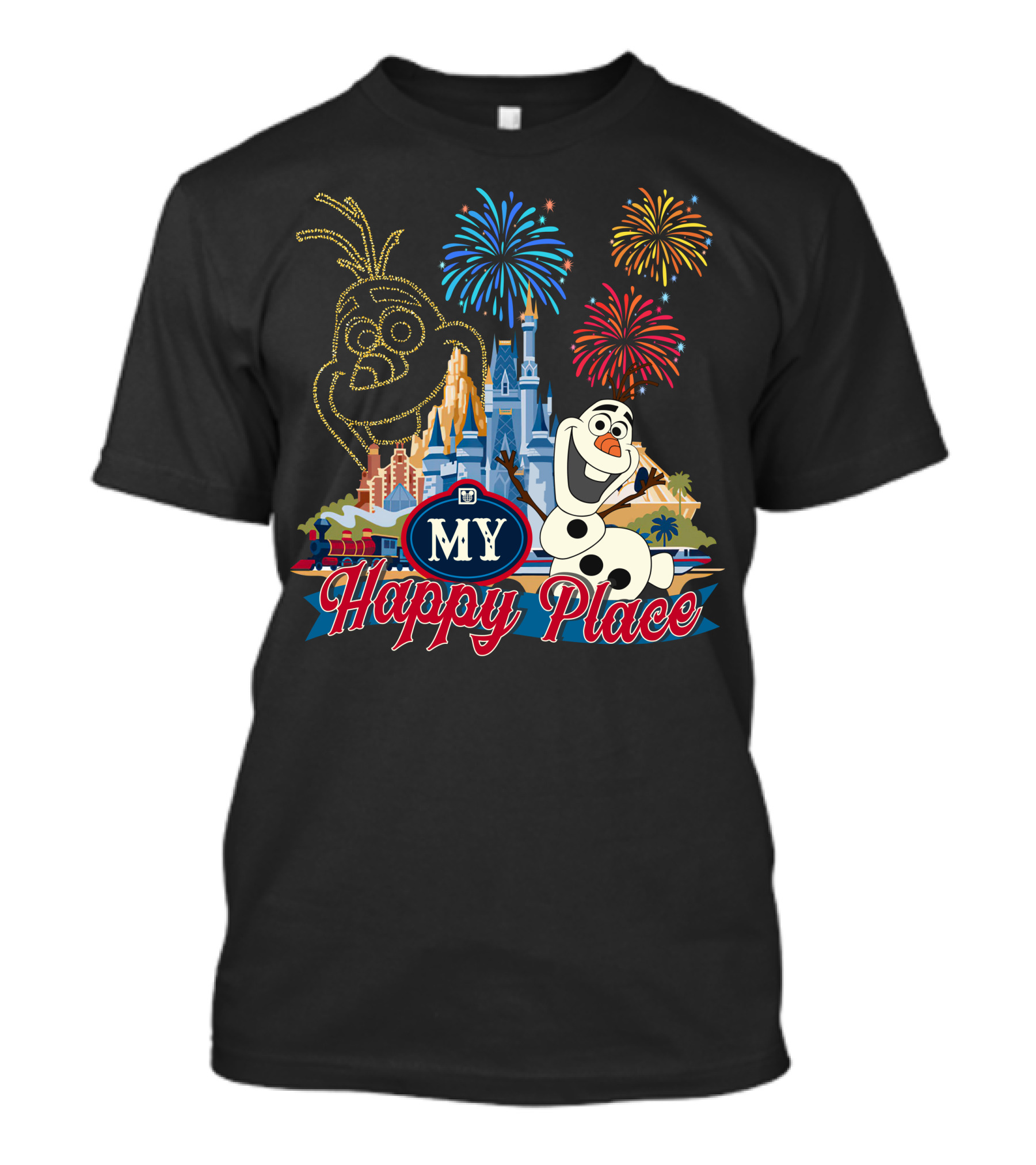 Olaf My Happy Place Fireworks Castle T-Shirt