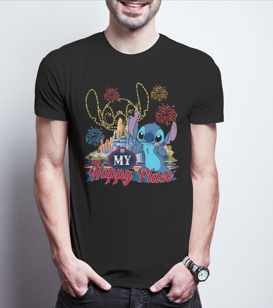 My Happy Place Stitch Fireworks Disney Castle T-Shirt