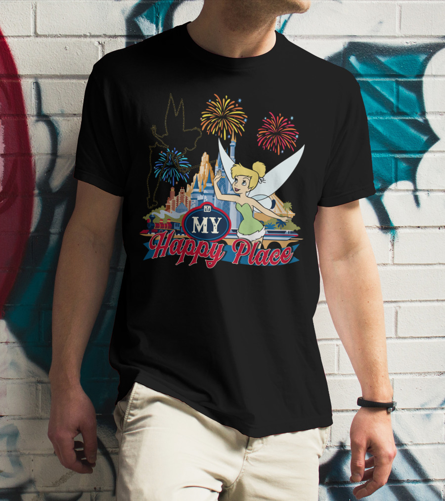Tinker Bell My Happy Place Fireworks And Castle T-Shirt