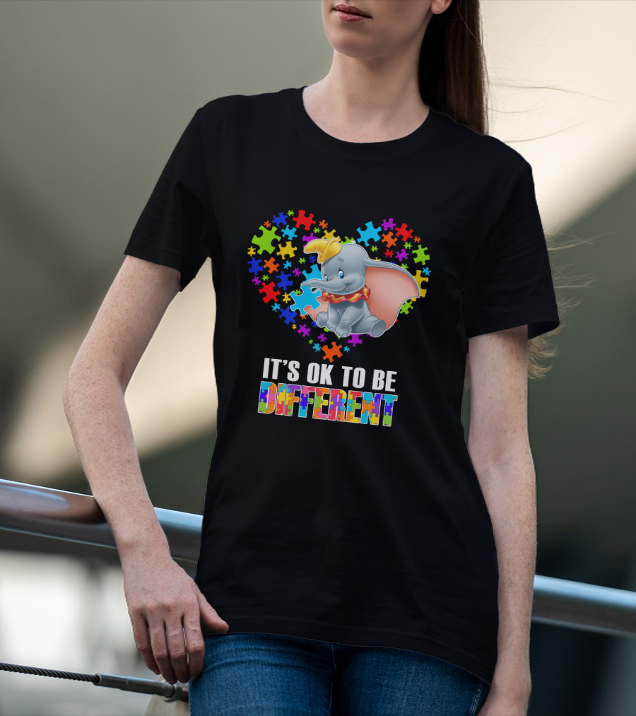 It's Ok To Be Different Dumbo Puzzle Heart T-Shirt