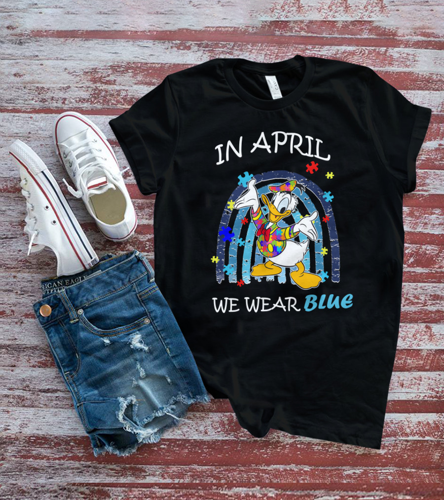 In April We Wear Blue Donald Duck Puzzle Pieces T-Shirt