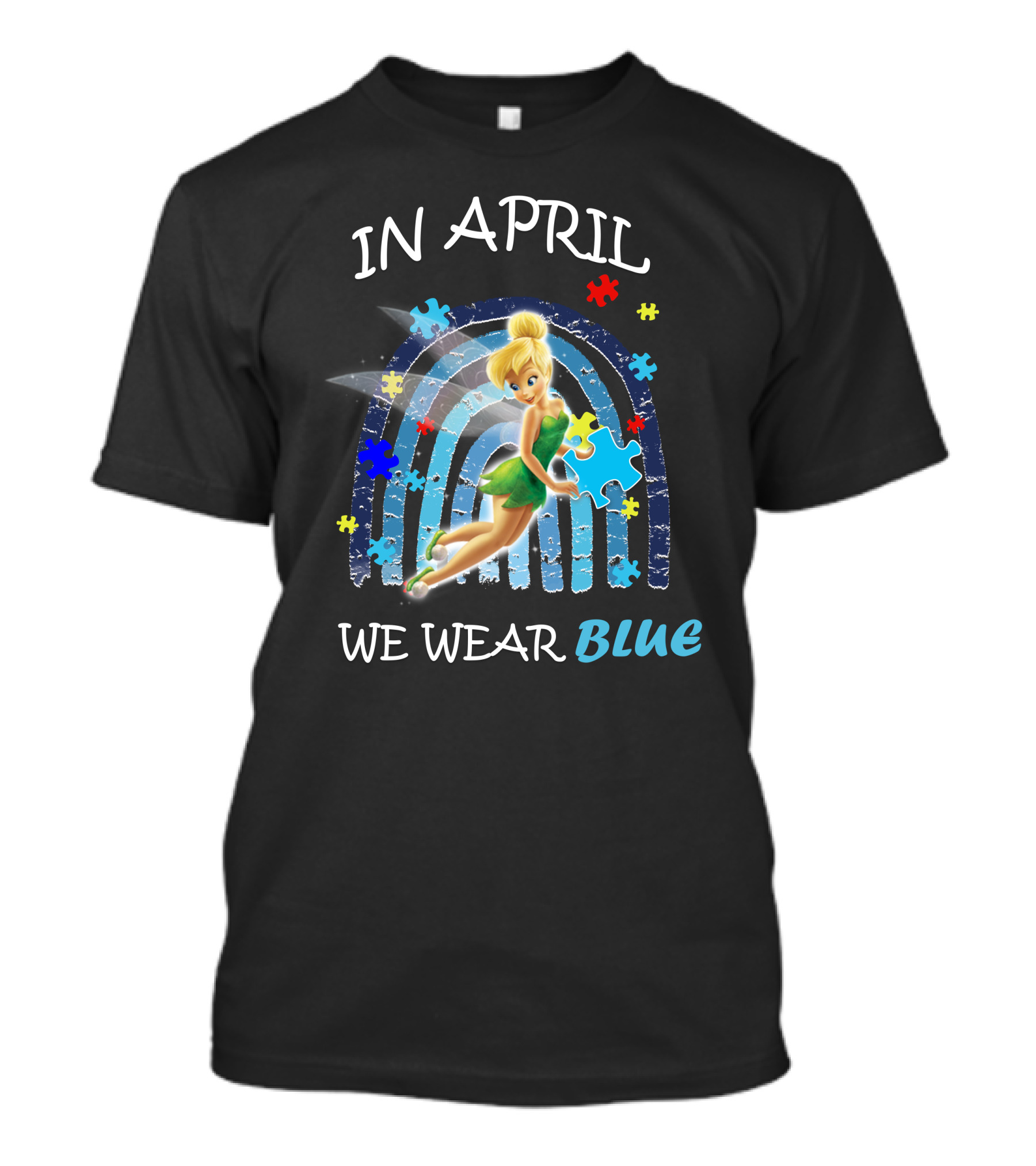 Tinkerbell In April We Wear Blue Puzzle Pieces T-Shirt