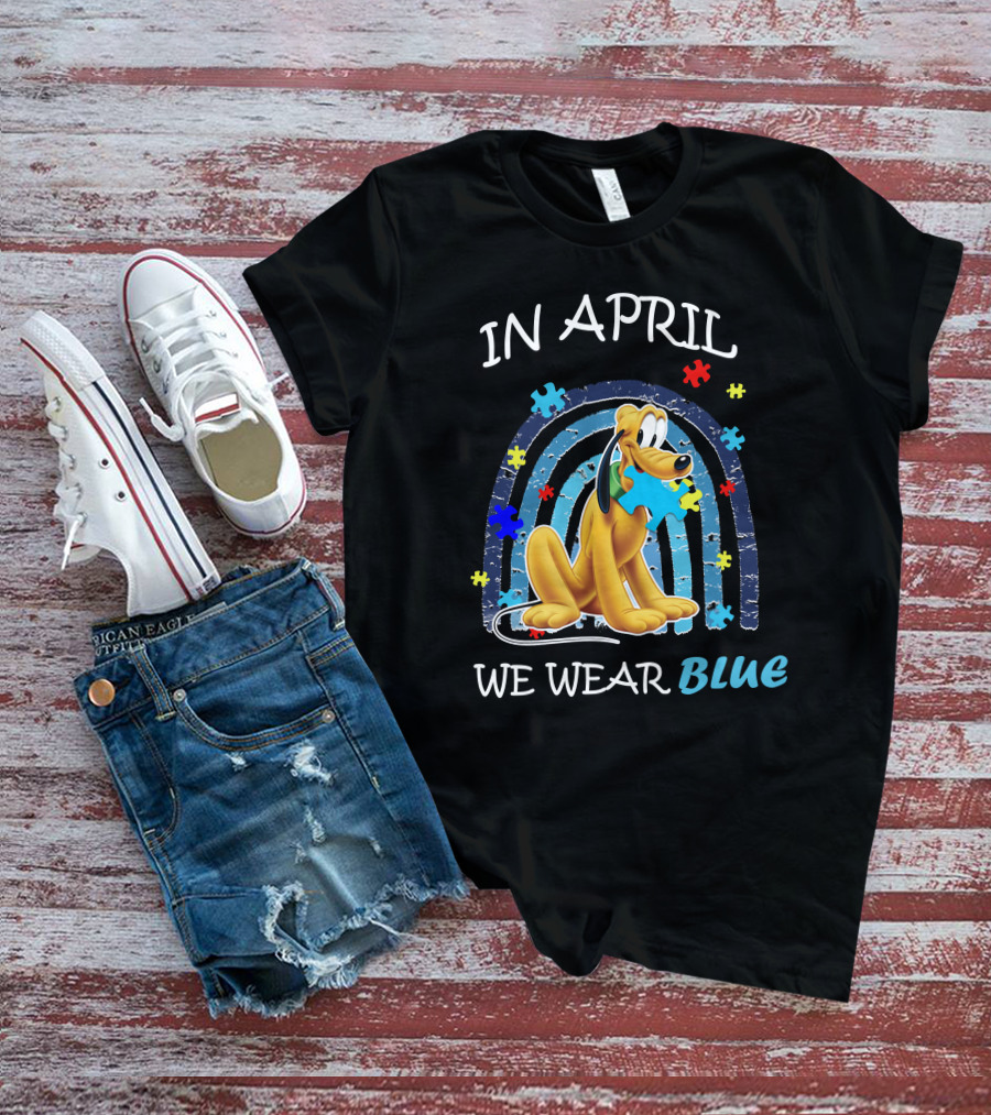 In April We Wear Blue Pluto Puzzle Autism Awareness T-Shirt