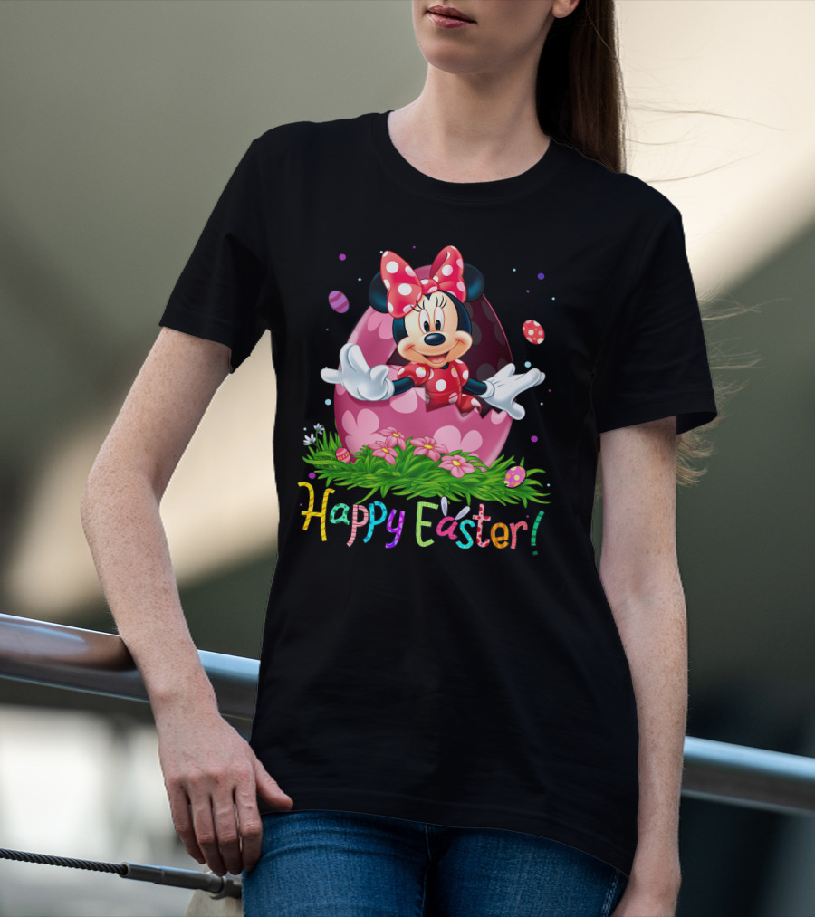 Happy Easter Minnie Mouse Pink Egg Celebration T-Shirt