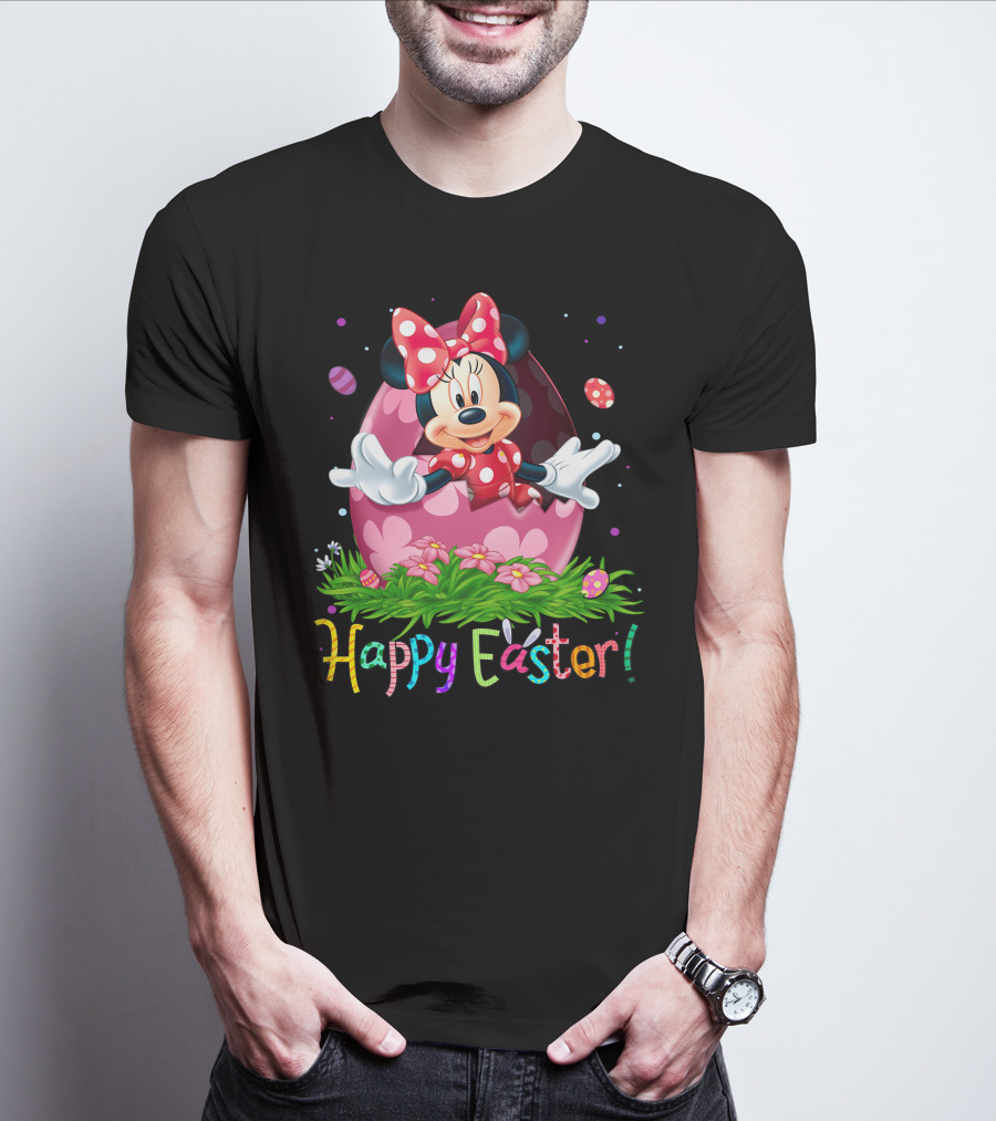 Happy Easter Minnie Mouse Pink Egg Celebration T-Shirt