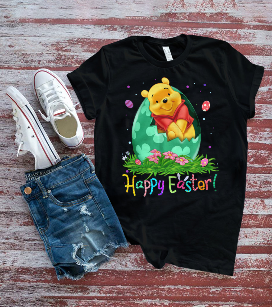 Happy Easter Pooh Bear Egg Flowers T-Shirt