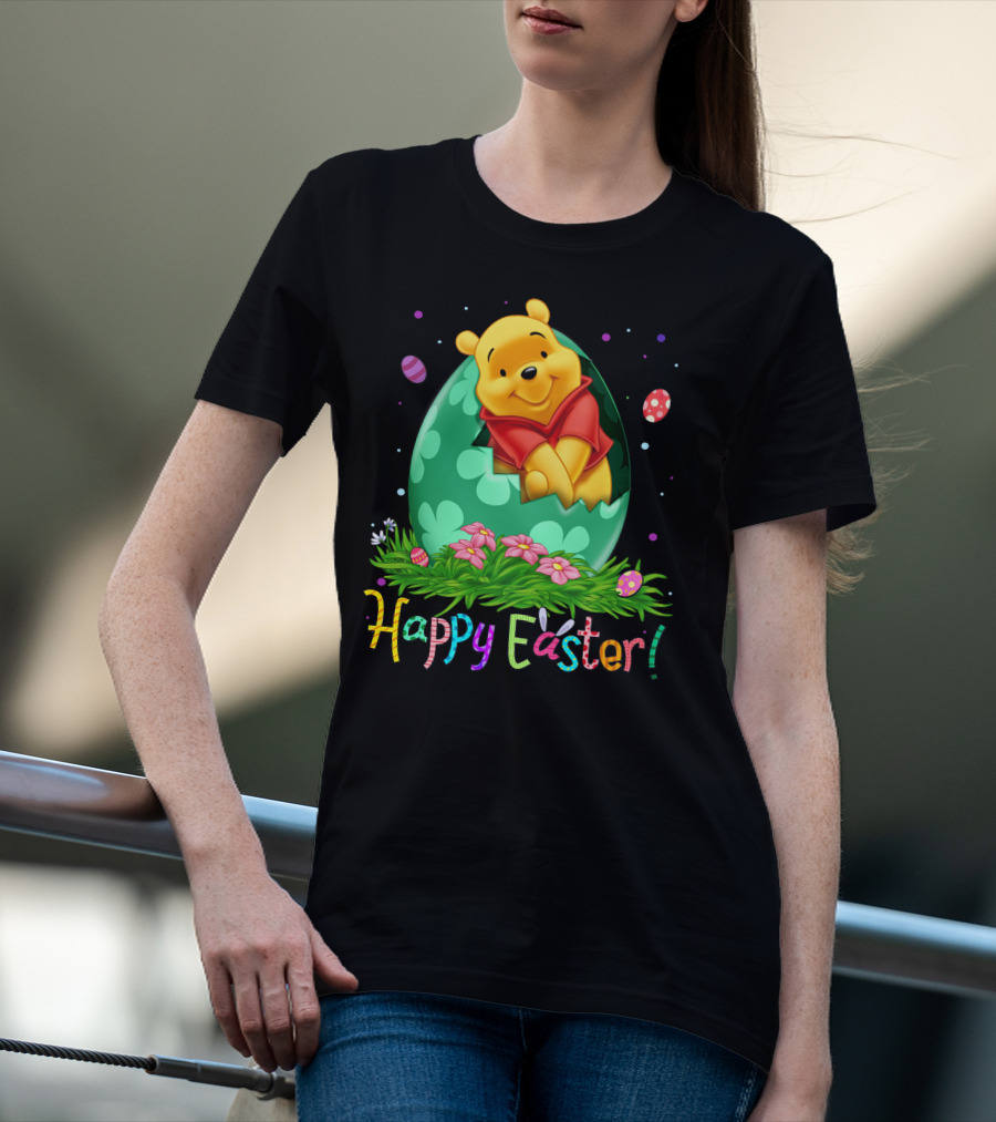 Happy Easter Pooh Bear Egg Flowers T-Shirt