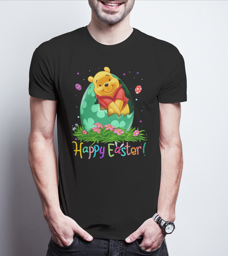 Happy Easter Pooh Bear Egg Flowers T-Shirt