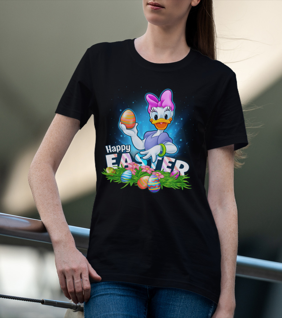 Daisy Duck Celebrating Happy Easter With Colorful Eggs And Flowers T-Shirt