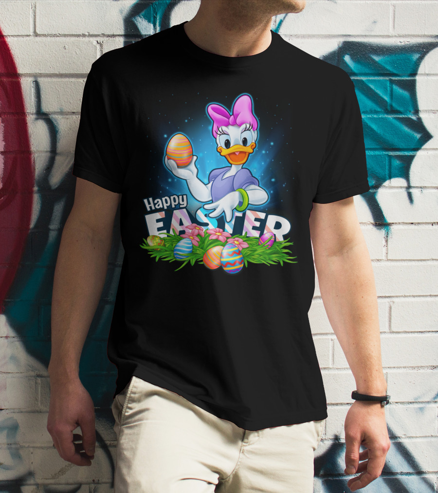 Daisy Duck Celebrating Happy Easter With Colorful Eggs And Flowers T-Shirt