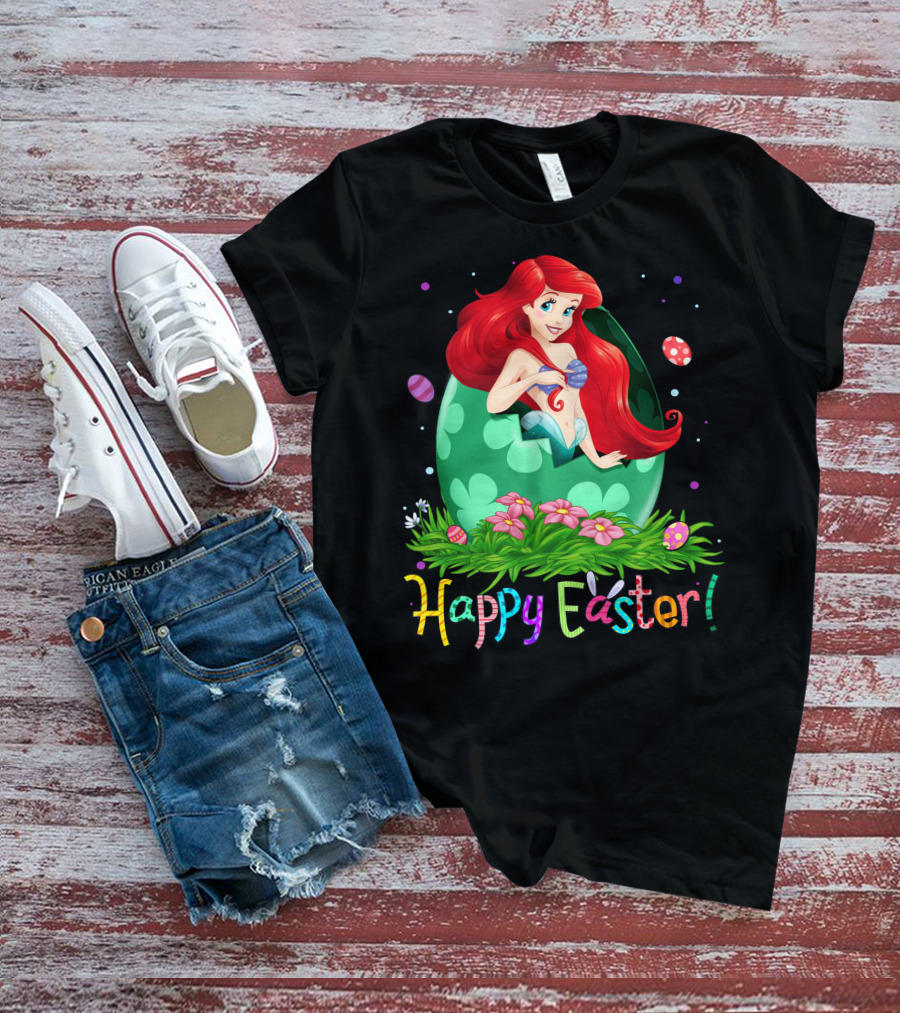 Happy Easter Ariel Egg And Flowers T-Shirt