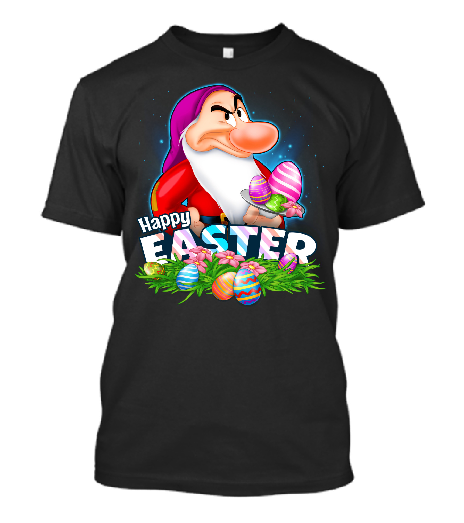 Grumpy Happy Easter With Colorful Eggs And Flowers T-Shirt