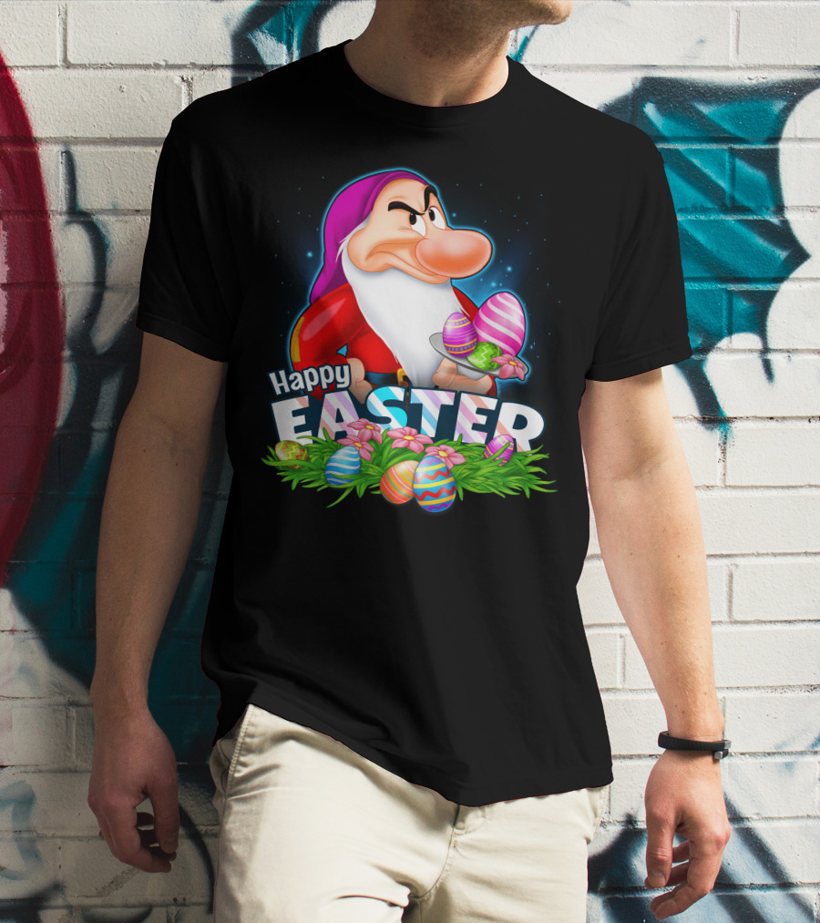 Grumpy Happy Easter With Colorful Eggs And Flowers T-Shirt