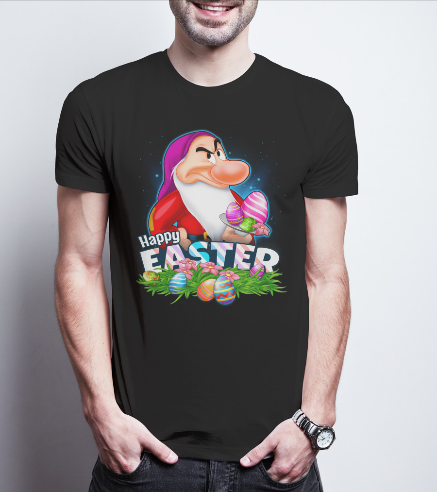 Grumpy Happy Easter With Colorful Eggs And Flowers T-Shirt