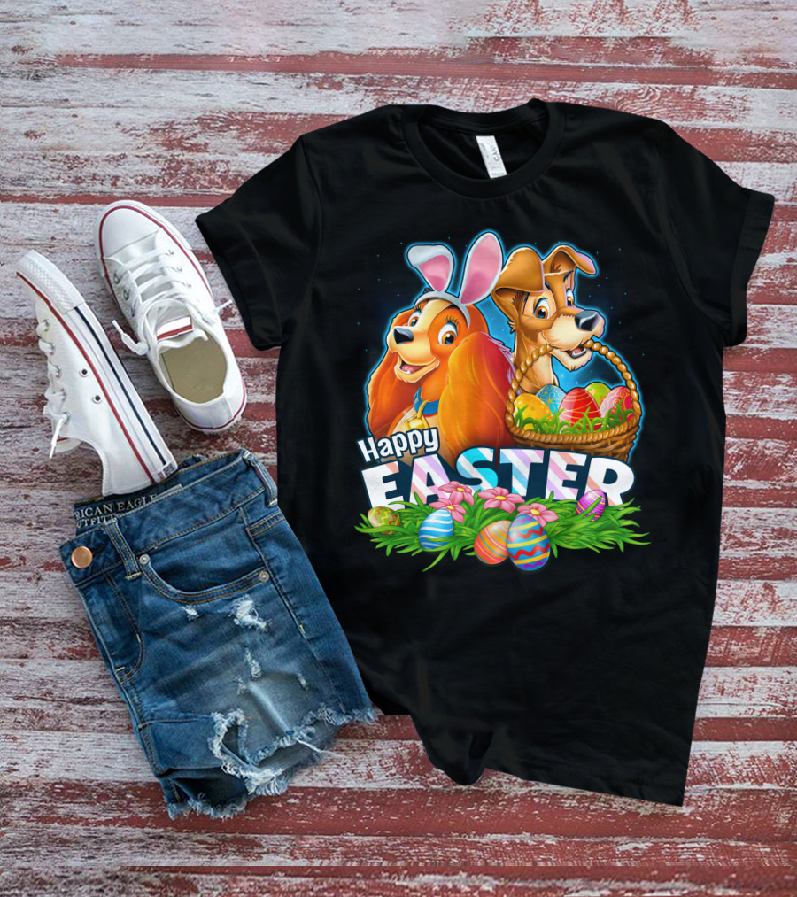 LADY AND THE TRAMP Happy Easter Bunny Ears Basket Eggs T-Shirt