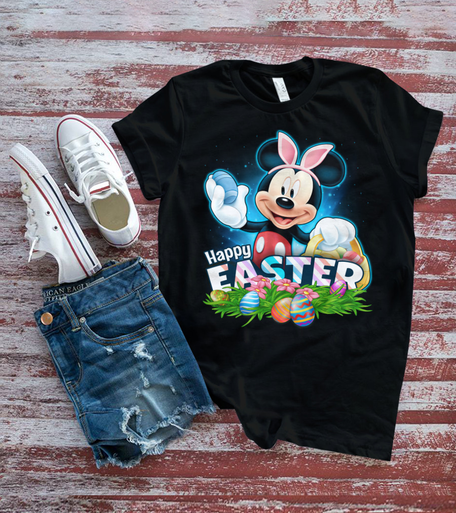 Mickey Mouse Happy Easter Bunny Ears Basket Eggs T-Shirt