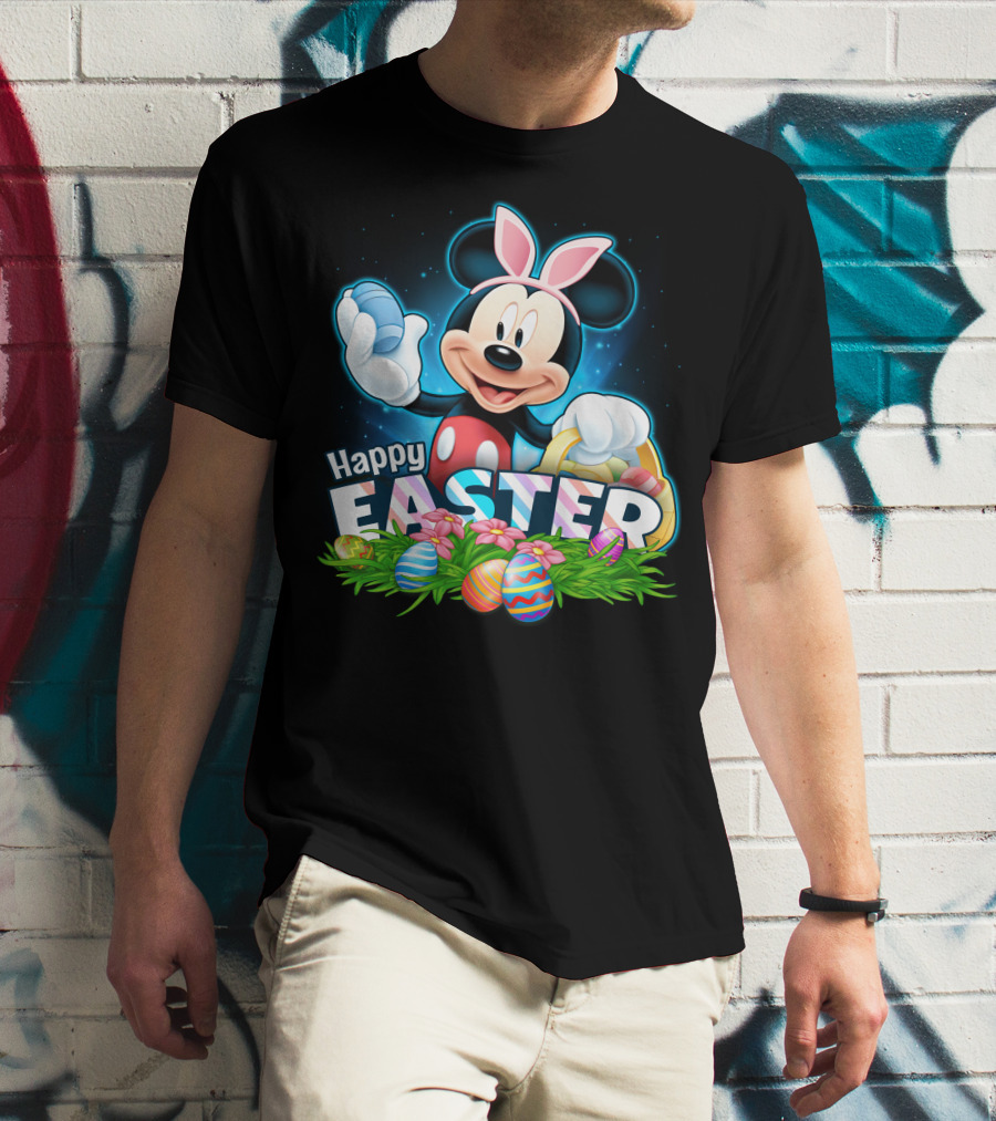 Mickey Mouse Happy Easter Bunny Ears Basket Eggs T-Shirt