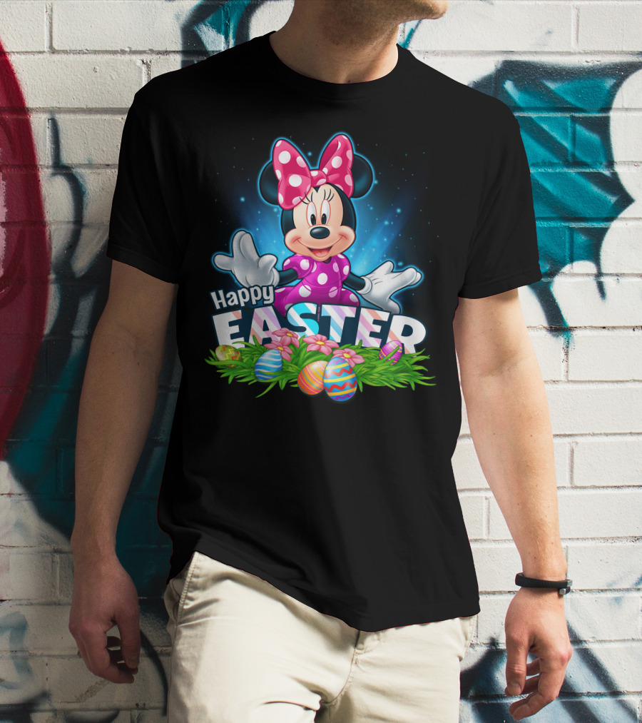 MINNIE Happy Easter Colorful Eggs And Pink Bow T-Shirt