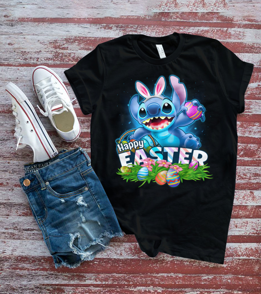 Happy Easter STITCH Easter Eggs Rabbit Ears T-Shirt