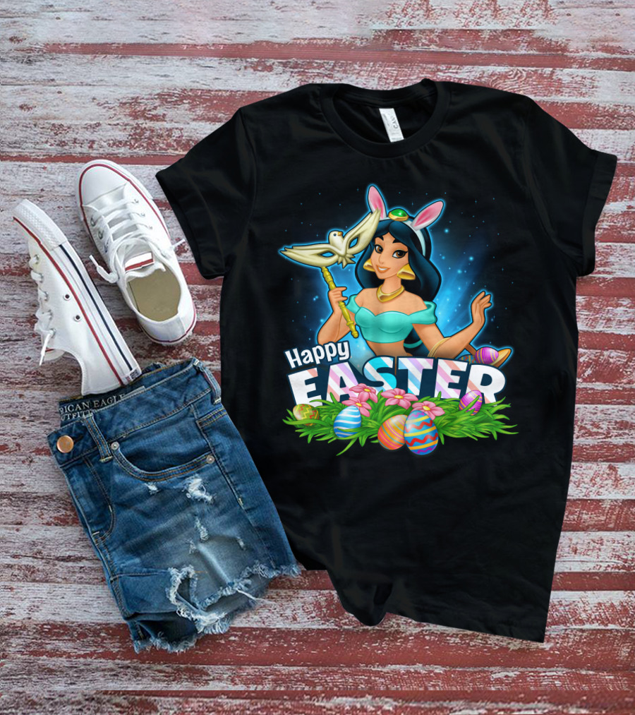 JASMINE Happy Easter Bunny Ears Doves Colorful Eggs T-Shirt