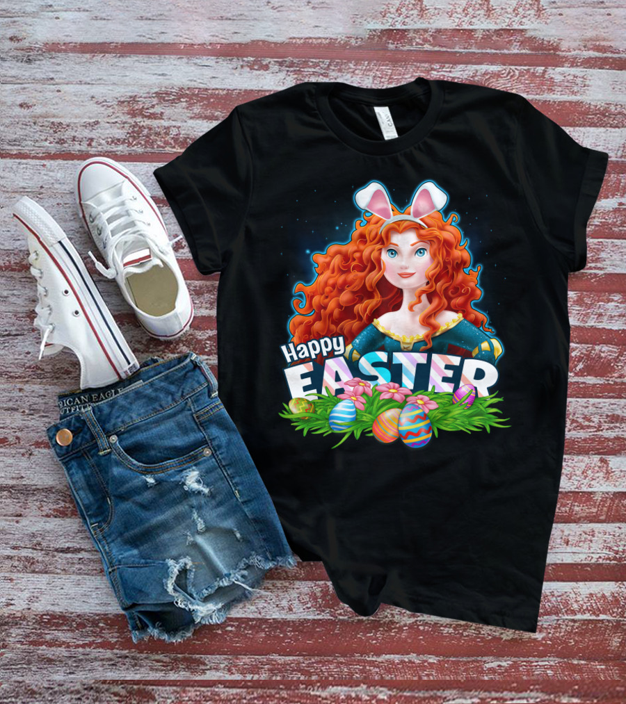 Merida Happy Easter With Bunny Ears And Easter Eggs T-Shirt