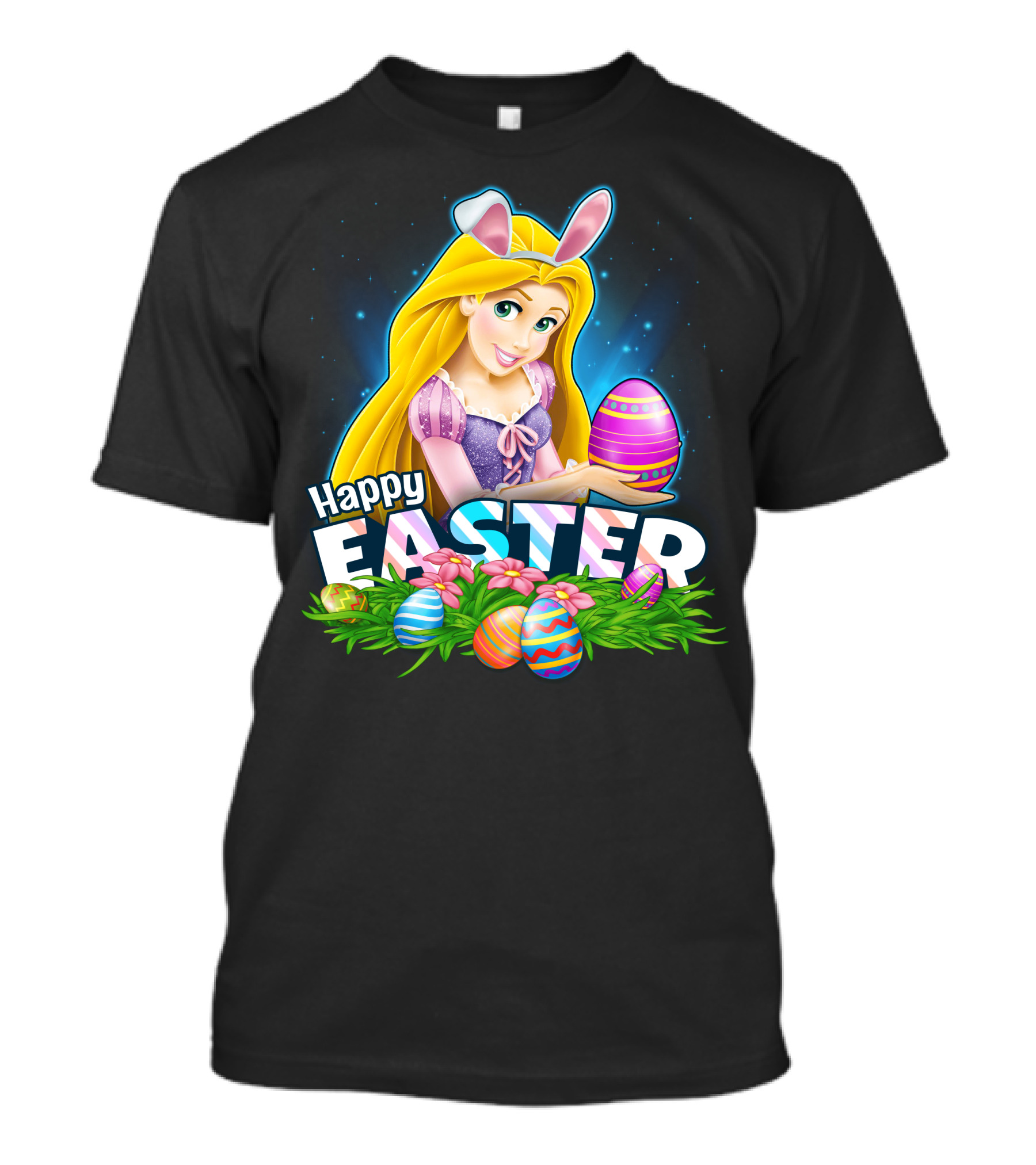 RAPUNZEL Happy Easter Bunny Ears Colorful Eggs Flower Patch T-Shirt