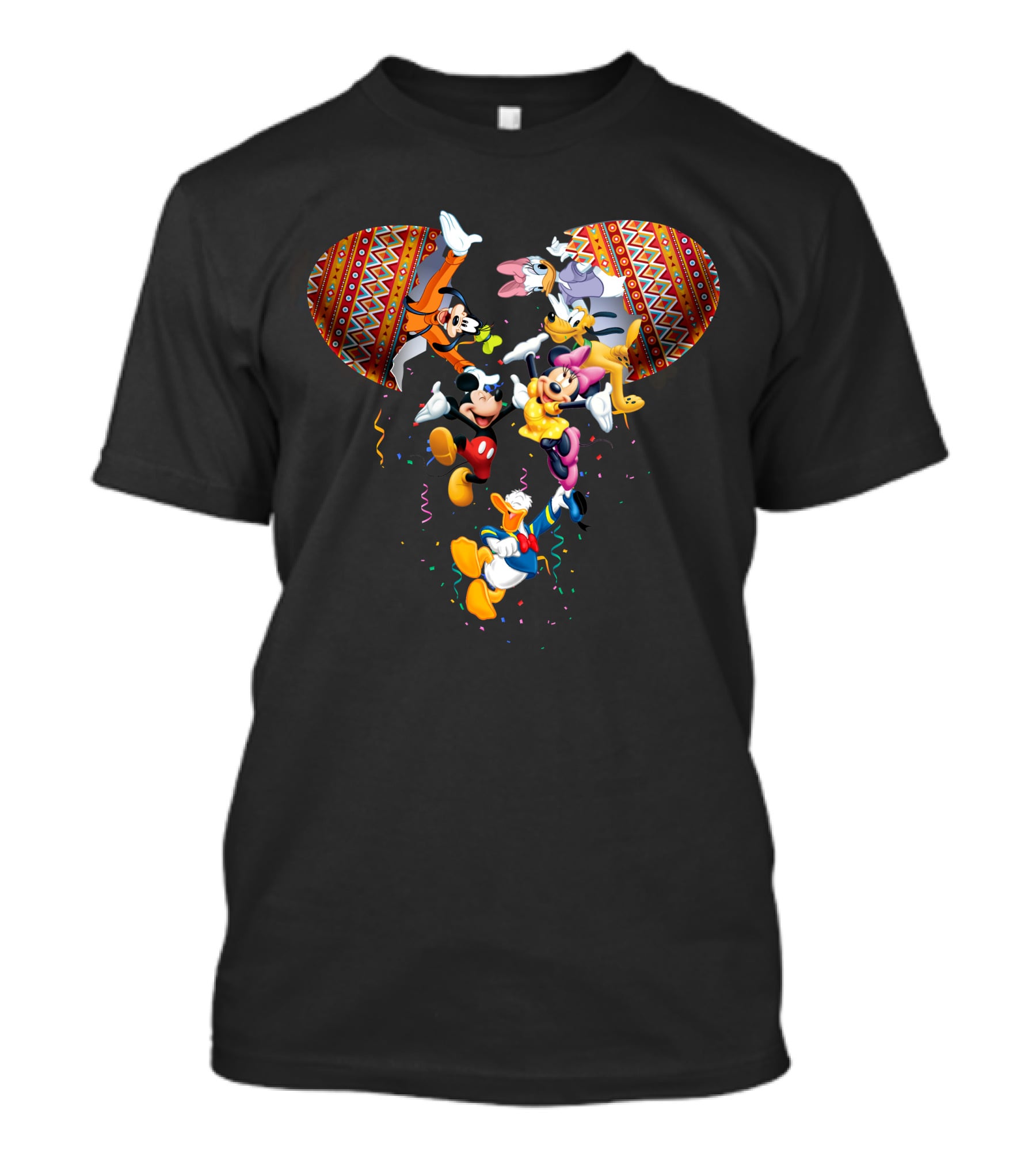 Mickey And Friends Colorful Celebration With Confetti And Patterns T-Shirt