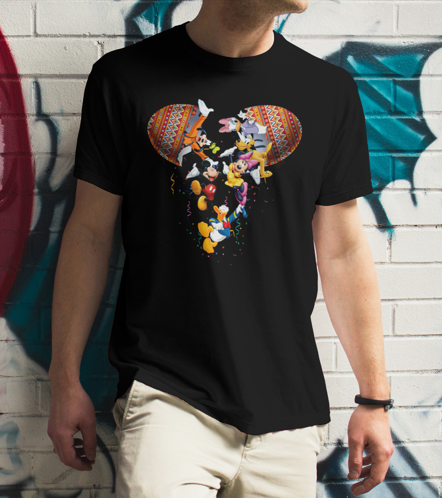 Mickey And Friends Colorful Celebration With Confetti And Patterns T-Shirt
