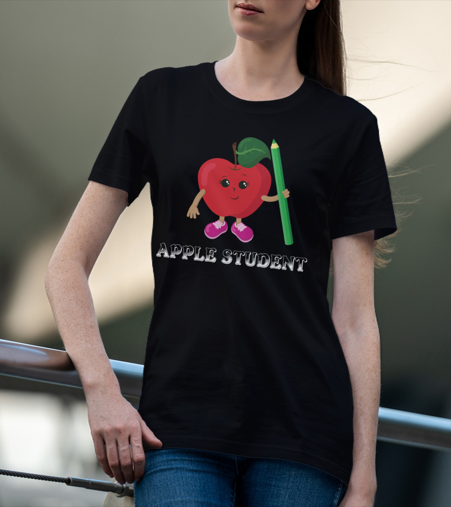 APPLE STUDENT Apple Character With Pencil T-Shirt