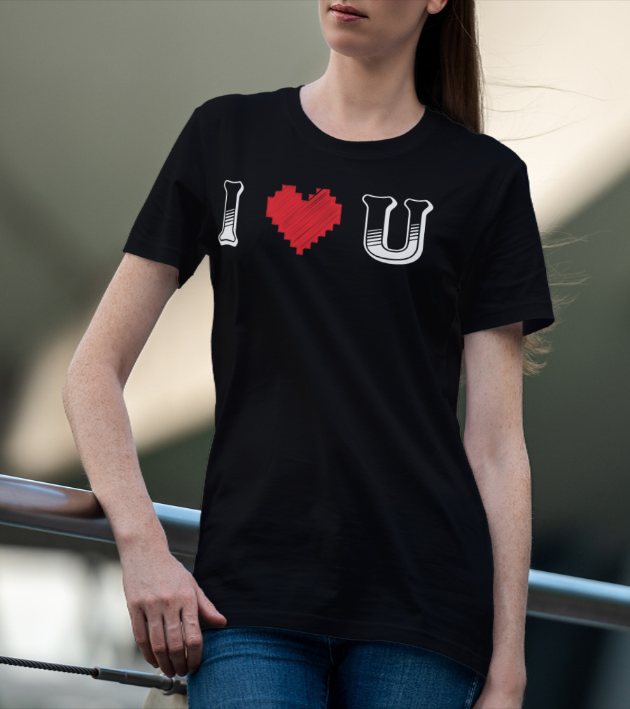 I Heart U Pixel Red Love Text T-Shirt