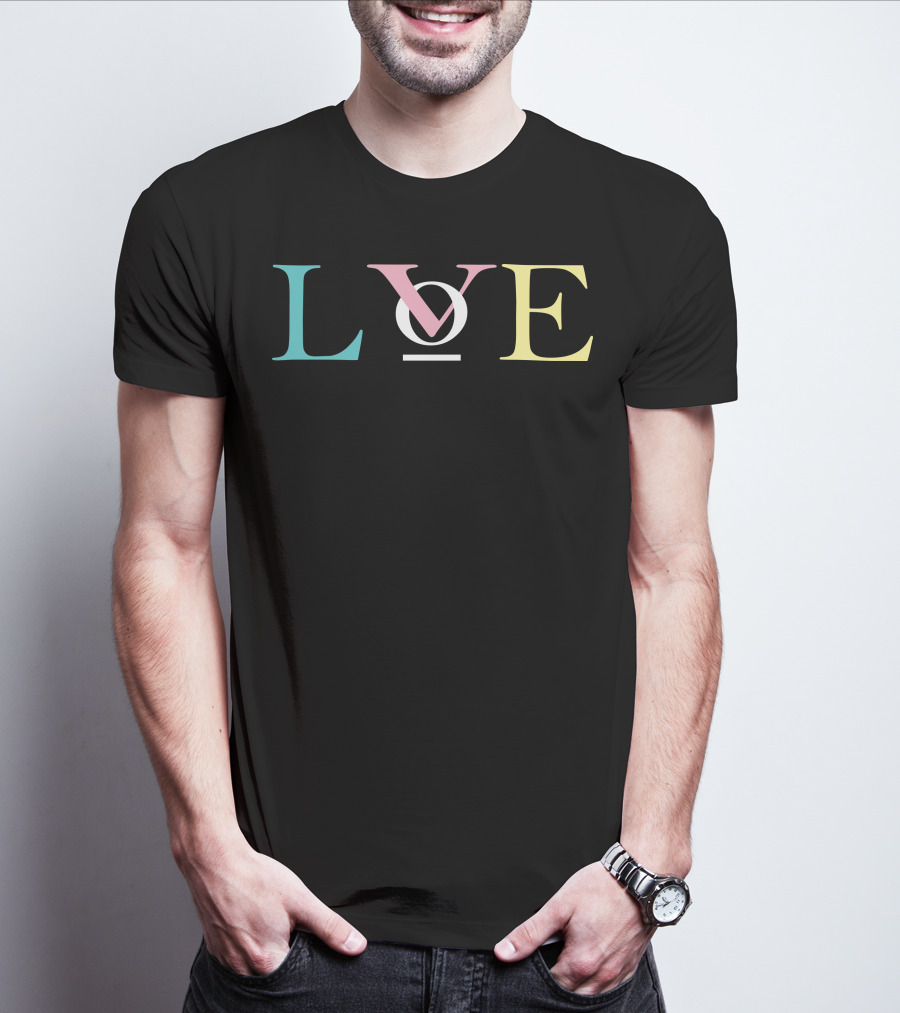 LOVE OV Letters With Pastel Colors And Circle T-Shirt
