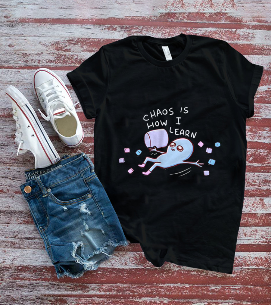 Chaos Is How I Learn Playful Blue Character Relaxing With Marshmallows T-Shirt