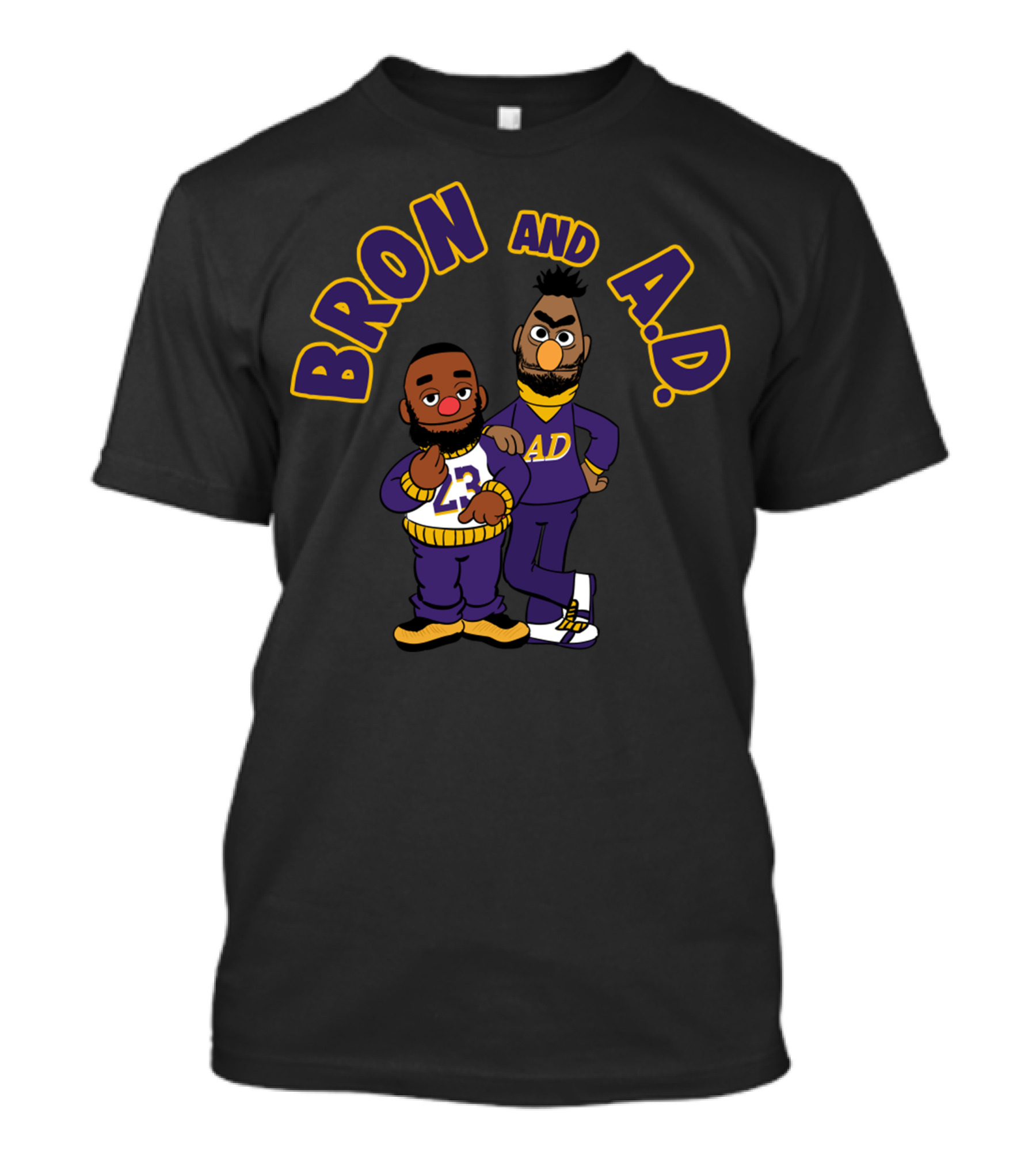 Bron And A.D. Cartoon Characters In Purple And Gold Outfits T-Shirt