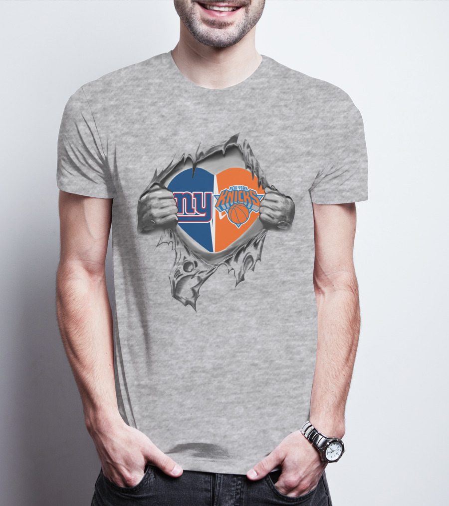 New York Giants New York Knicks Heart Rip T-Shirt