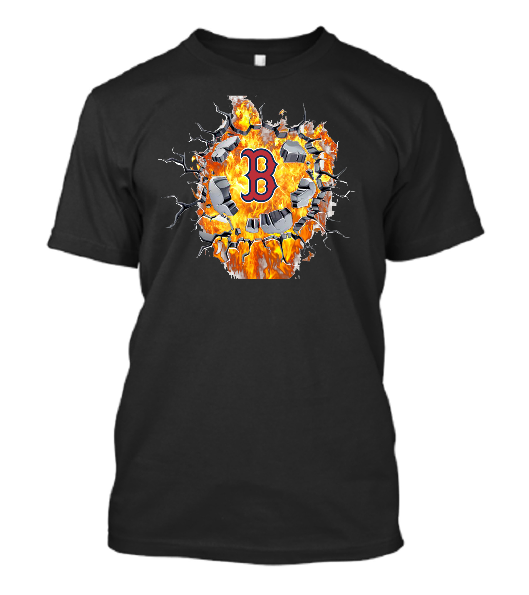 Boston Red Sox B Logo With Cracking Fiery Explosion T-Shirt